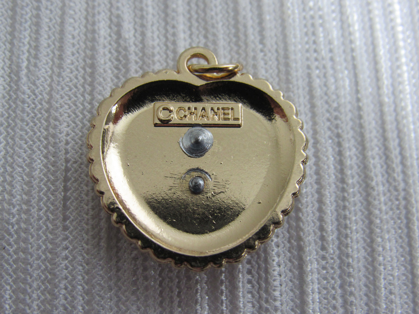 Chanel Red And Gold Heart Charm Iced With Clear Rhinestones!