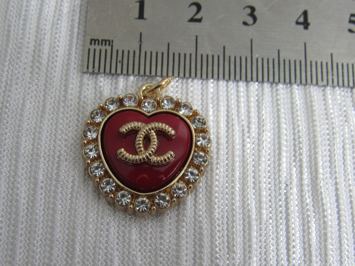 Chanel Red And Gold Heart Charm Iced With Clear Rhinestones!