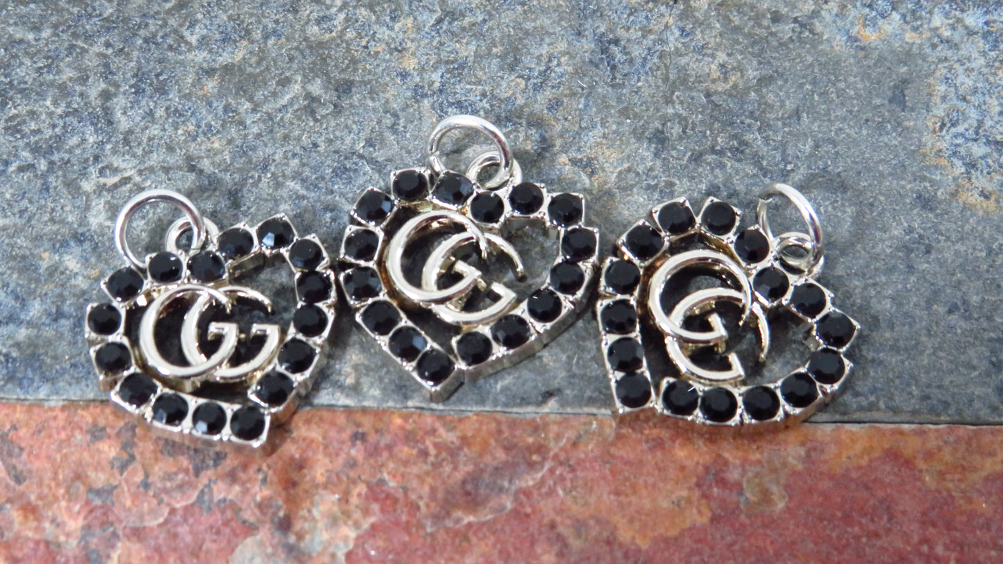 Bundle Of 3 Gucci Black Rhinestone Lined Double G Zipper Pull Charms!