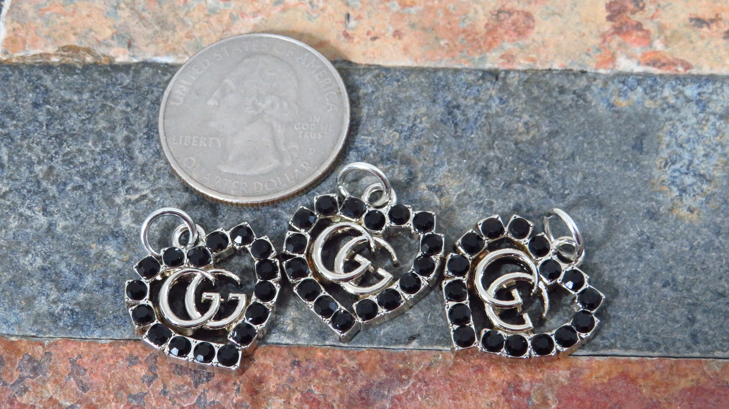 Bundle Of 3 Gucci Black Rhinestone Lined Double G Zipper Pull Charms!
