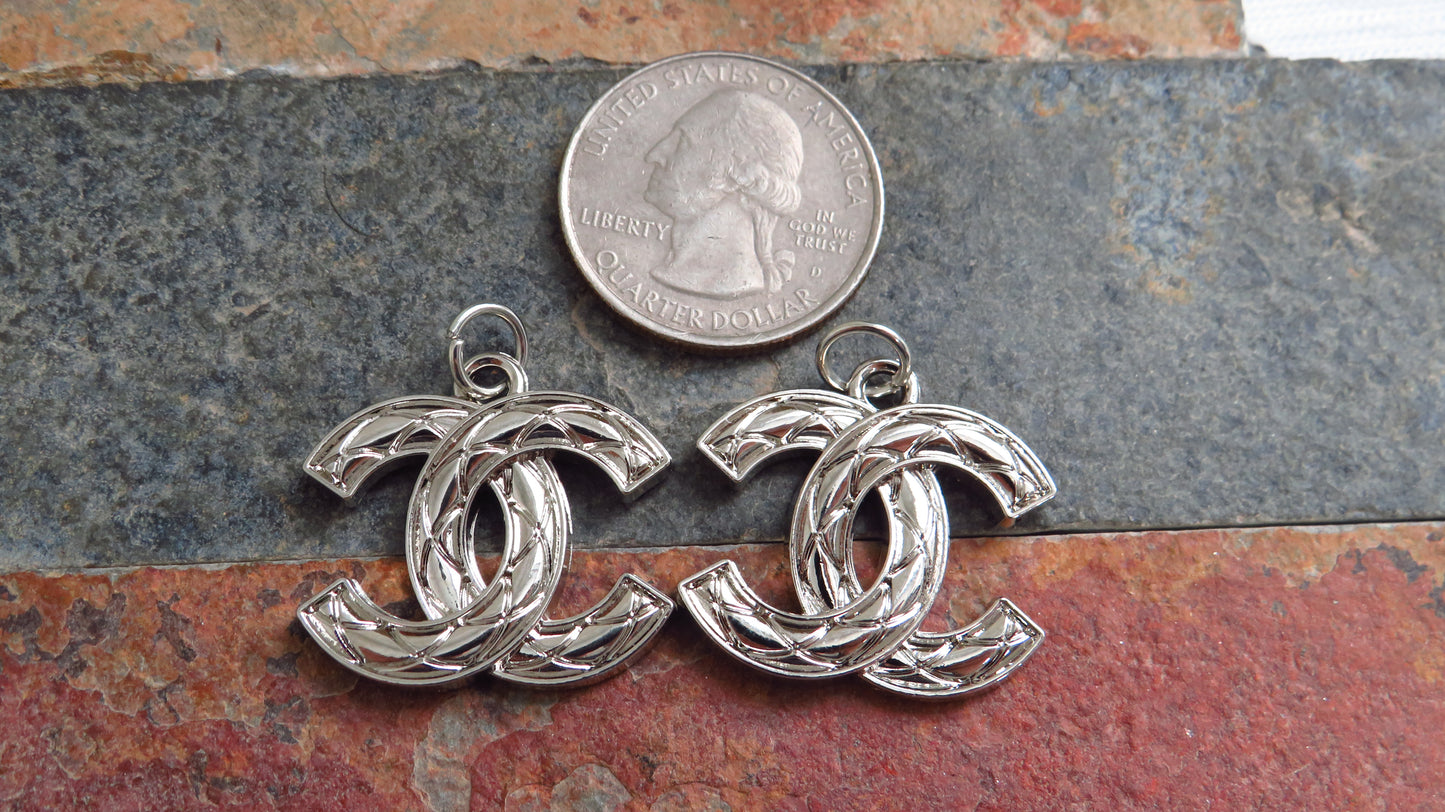 Bundle Of 2 Chanel CC Silver Tone Embossed Stamped Zipper Pull Charms!