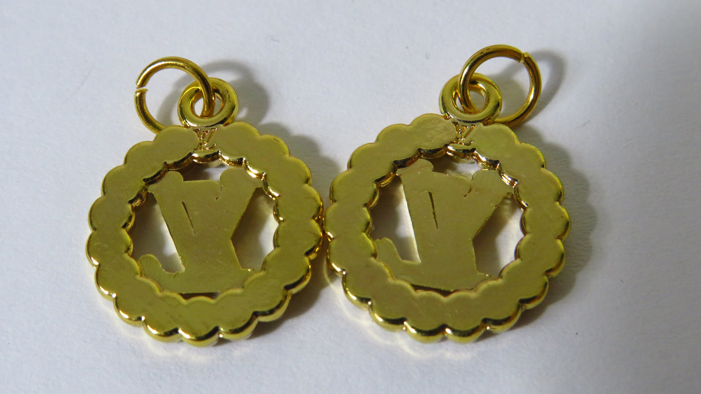 Louis Vuitton Bundle Of 2 Gold Oval Clear Crystal Lined Stamped Handbag Zipper Pull Charm Lot