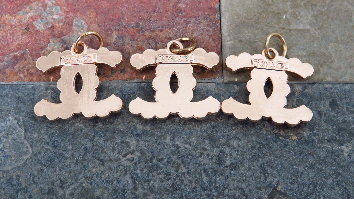 Value Bundle Of 3 Chanel Gold Tone Clear Rhinestone Lined CC Zipper Pull Charms!