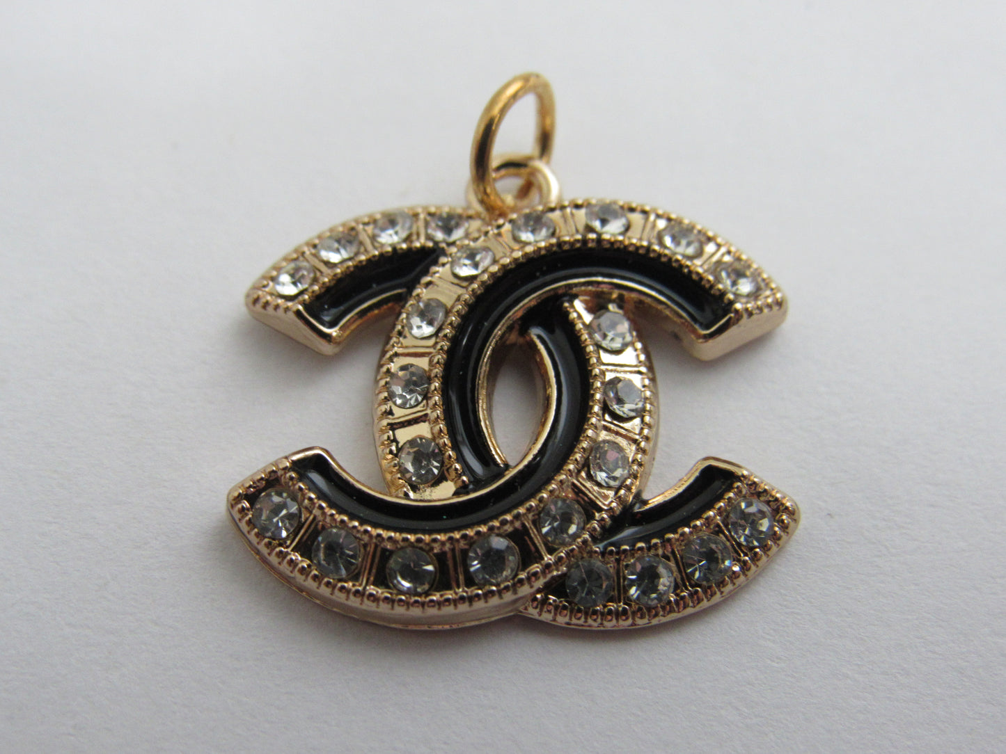 Chanel Gold And Black CC Zipper Pull Charm Iced With Clear Rhinestones!