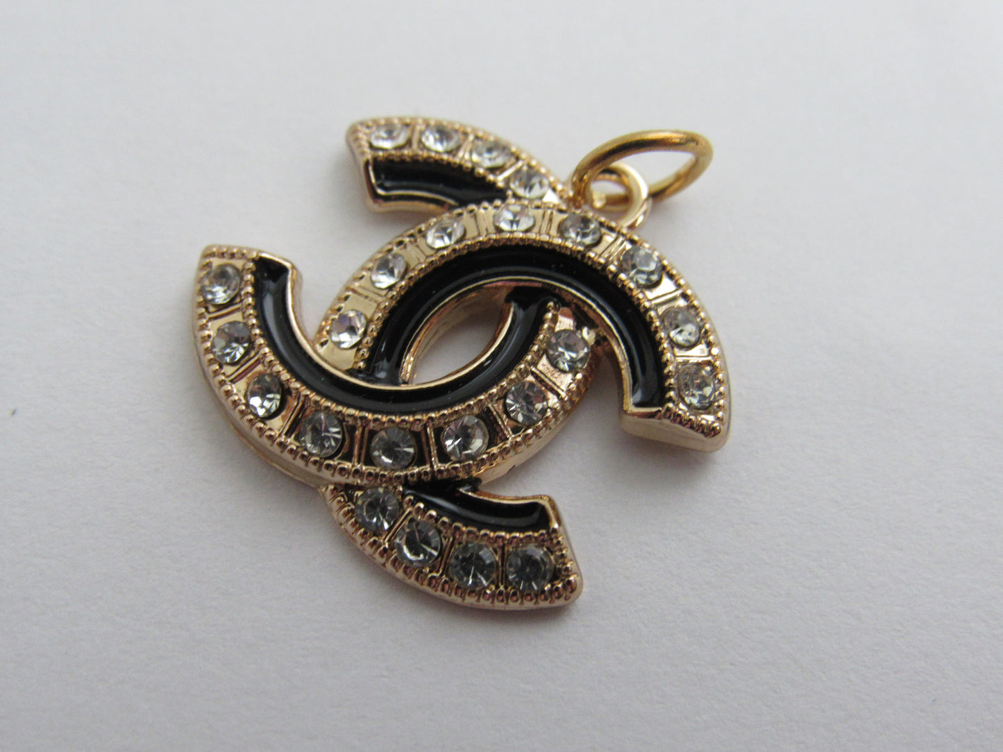 Chanel Gold And Black CC Zipper Pull Charm Iced With Clear Rhinestones!
