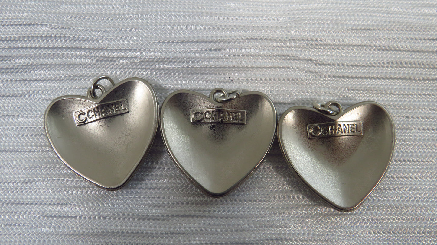 Chanel Bundle Of 3 Pewter Embossed Stamped CC Heart Charms 25mm!