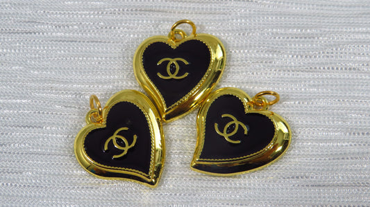 Bundle Of 3 Chanel Abstract Heart Black Gold Tone Zipper Pulls!
