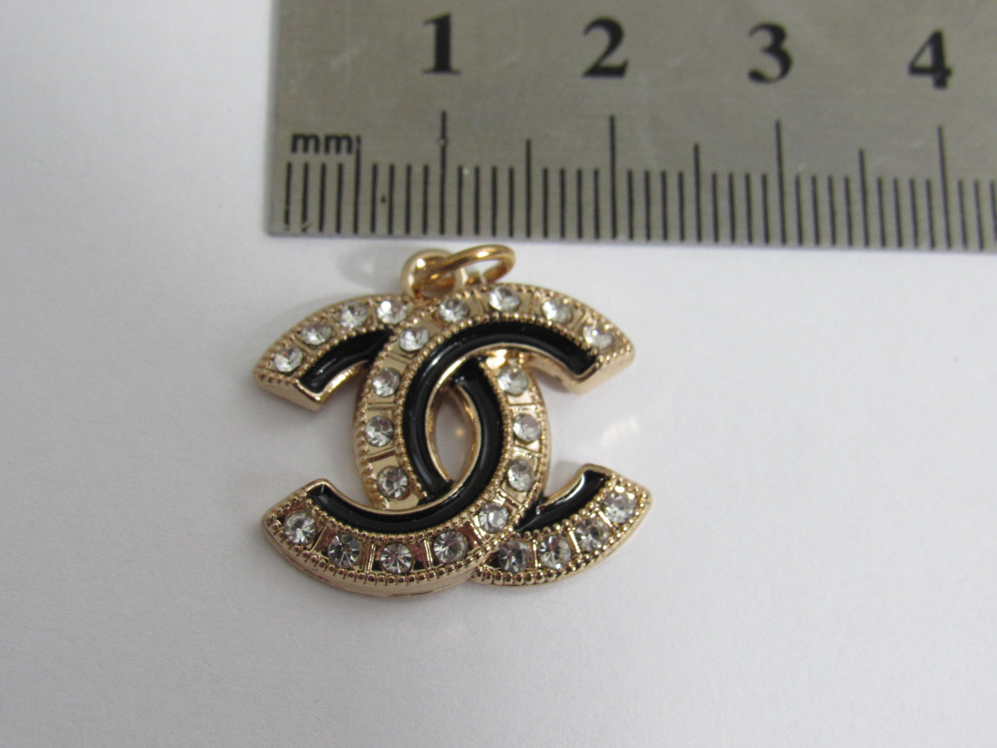 Chanel Gold And Black CC Zipper Pull Charm Iced With Clear Rhinestones!