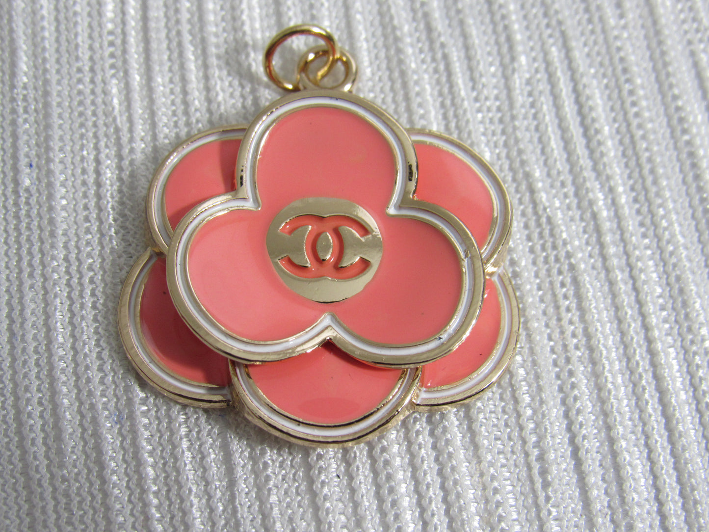 Chanel Big Size 30mm Pink And Gold Tone Flower Pendant Charm!