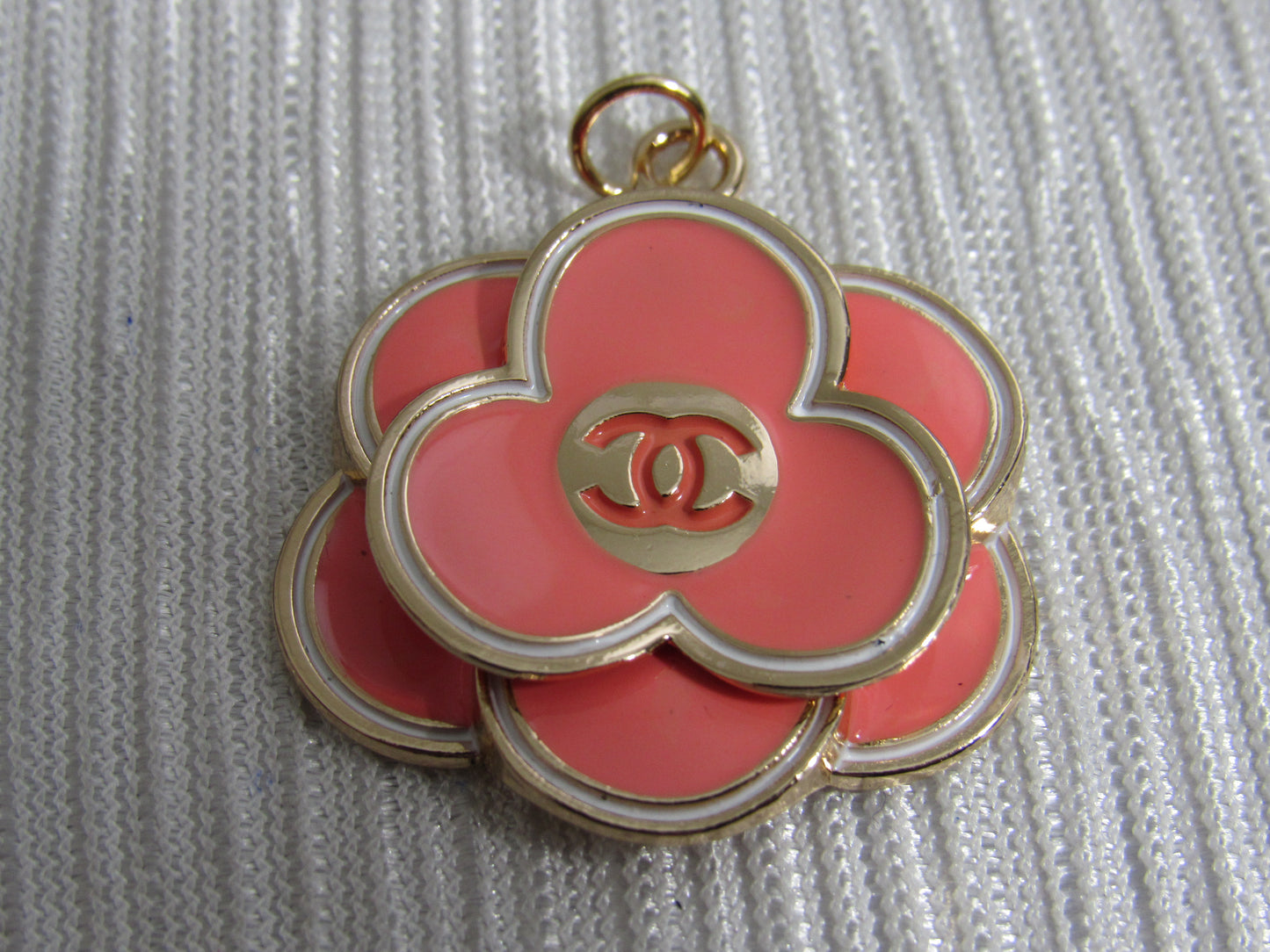Chanel Big Size 30mm Pink And Gold Tone Flower Pendant Charm!