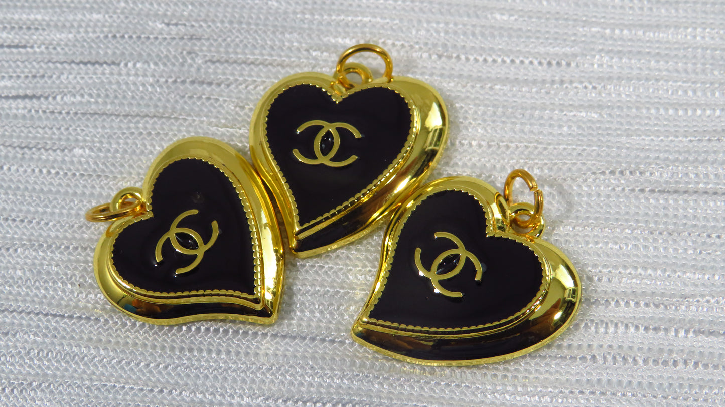 Bundle Of 3 Chanel Abstract Heart Black Gold Tone Zipper Pulls!