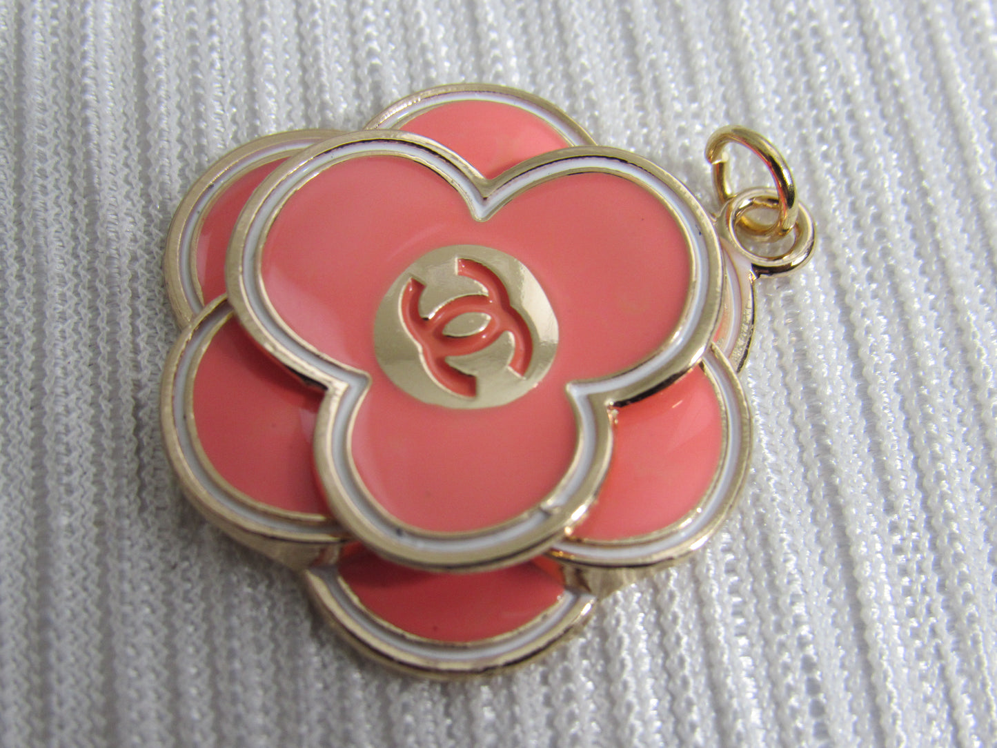 Chanel Big Size 30mm Pink And Gold Tone Flower Pendant Charm!