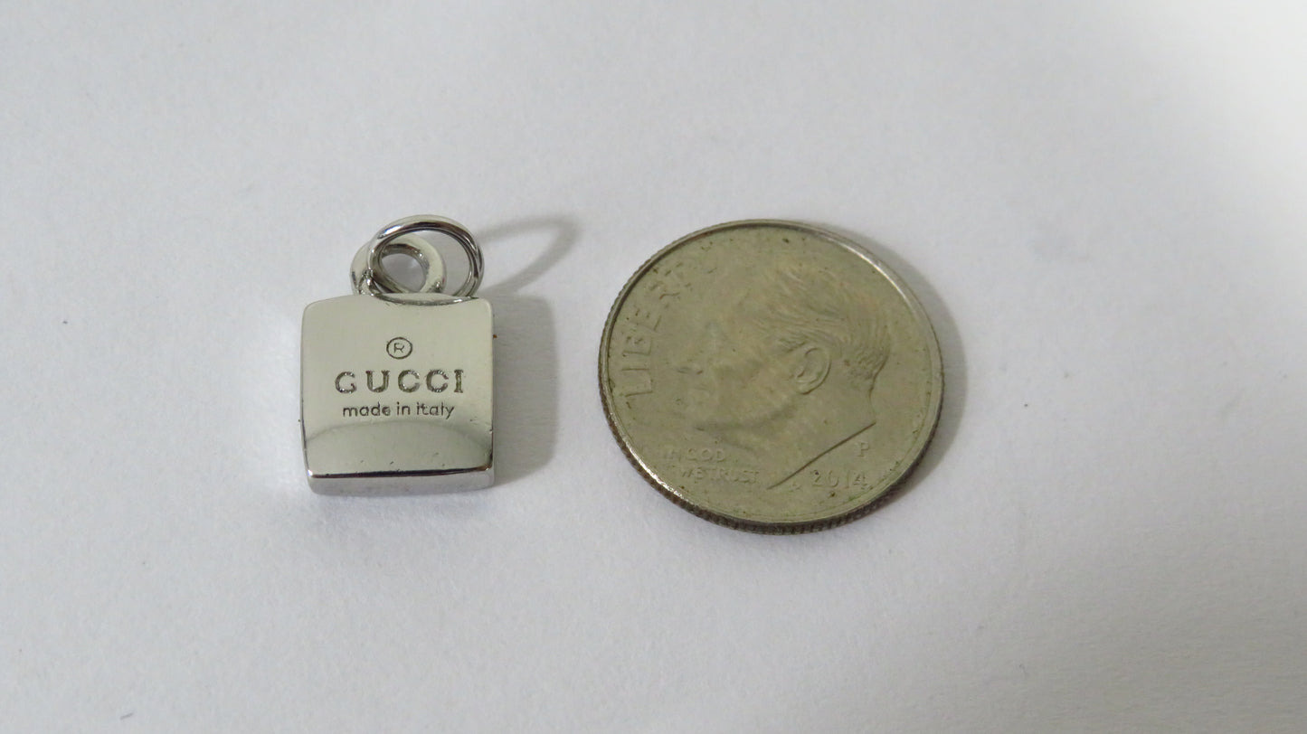 Gucci Engraved Silver Square Chunk Charm Tiny Size Upcycled!