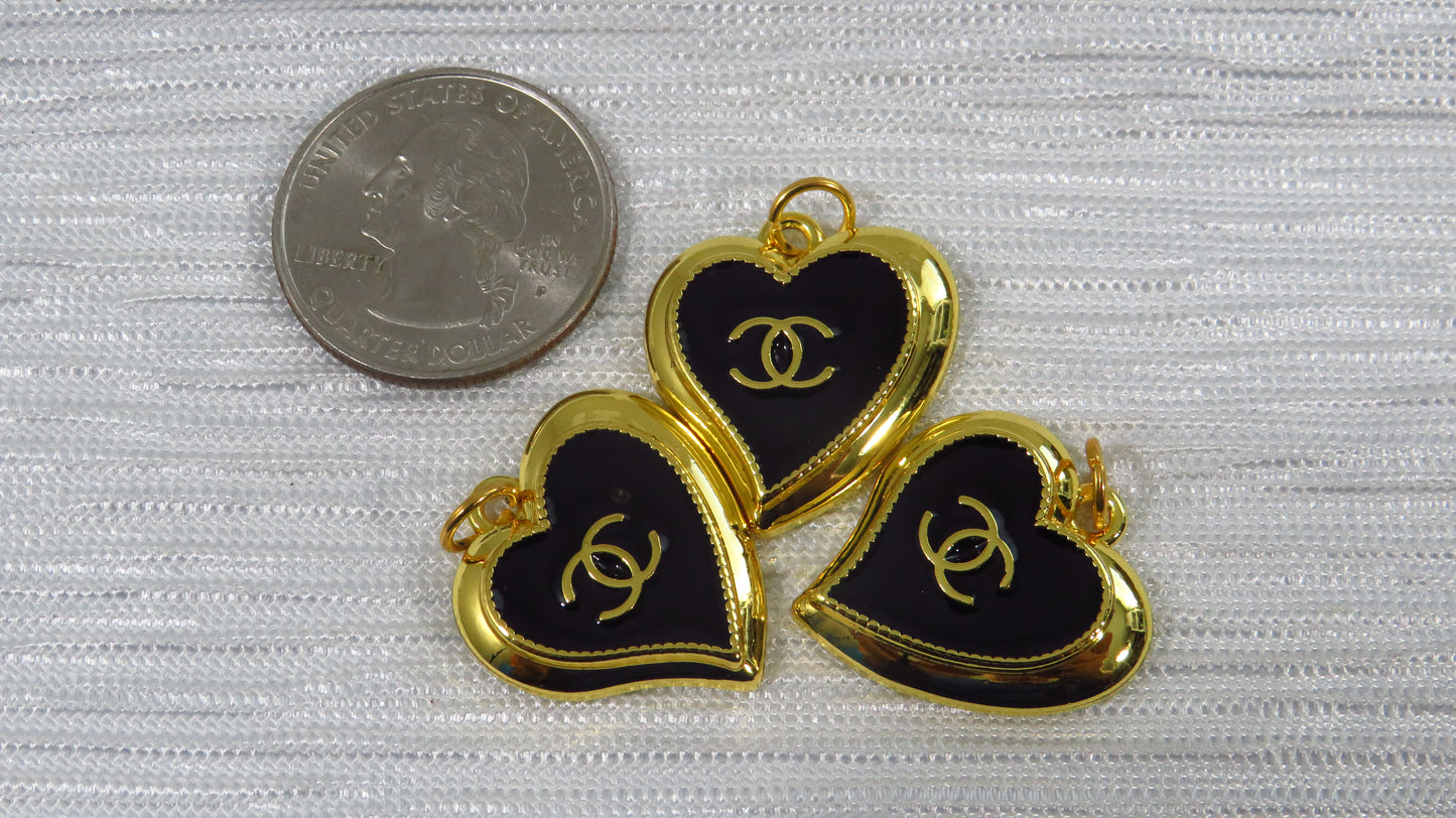 Bundle Of 3 Chanel Abstract Heart Black Gold Tone Zipper Pulls!