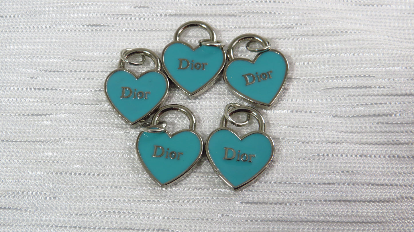 Wholesale Bundle of 5 Dior CD Teal And Silver Heart Shaped Charms Zipper Pulls!