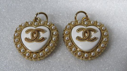 Bundle Of 2 Chanel Pearl Lined Gold Heart Charms Stamped!