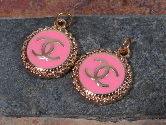 Bundle Of 2 Chanel Oval Pink And Gold Tone CC Zipper Pulls Stamped!