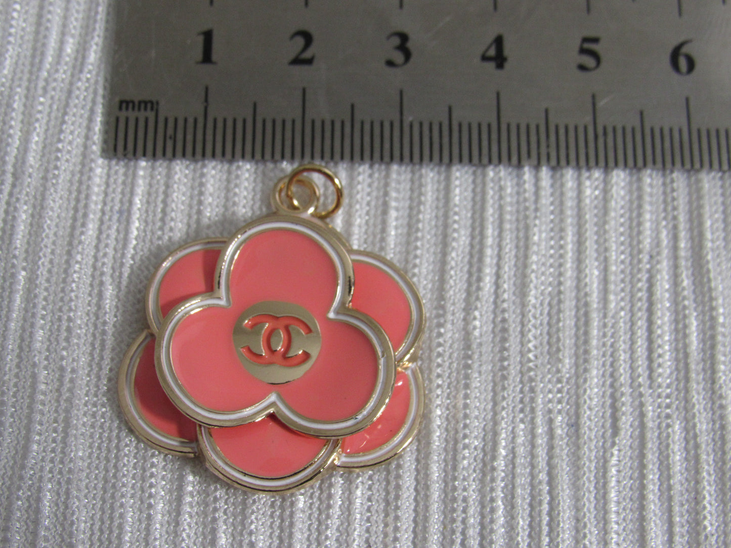 Chanel Big Size 30mm Pink And Gold Tone Flower Pendant Charm!
