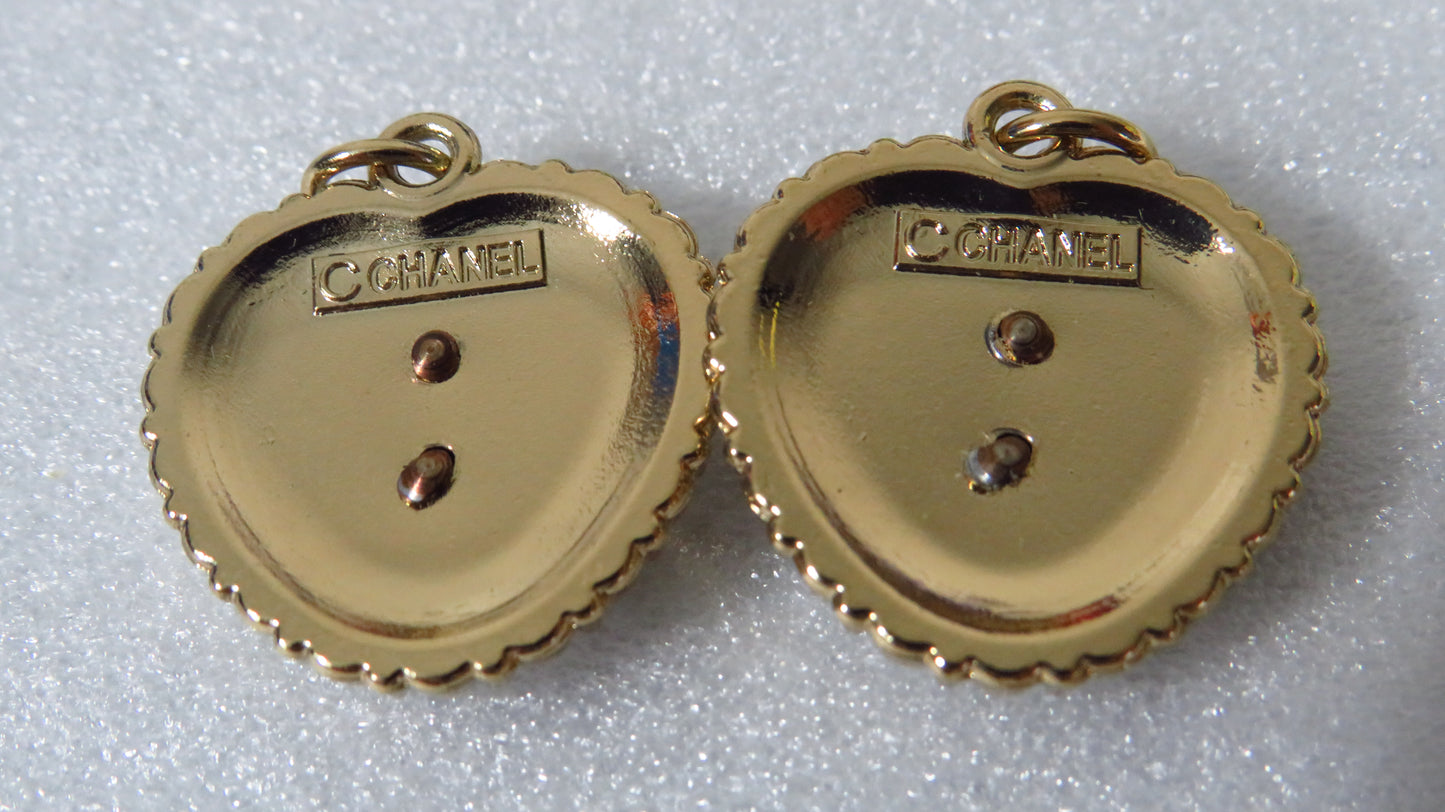 Bundle Of 2 Chanel Pearl Lined Gold Heart Charms Stamped!
