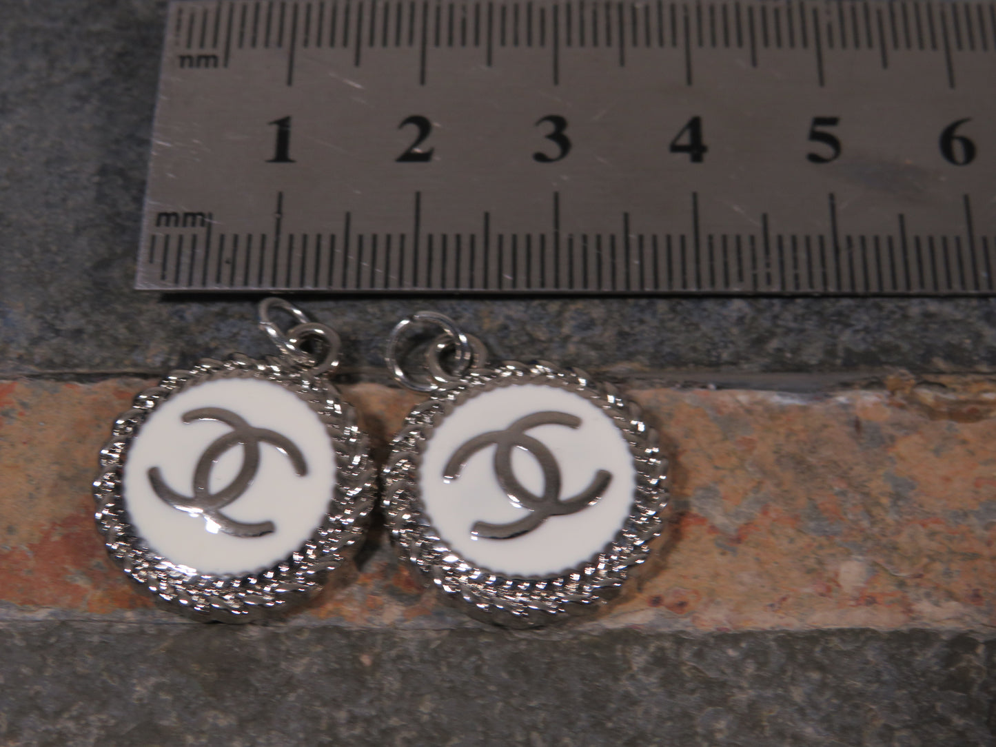Bundle Of 2 Chanel Oval Cream And Silver Tone Zipper Pull Charms Stamped!