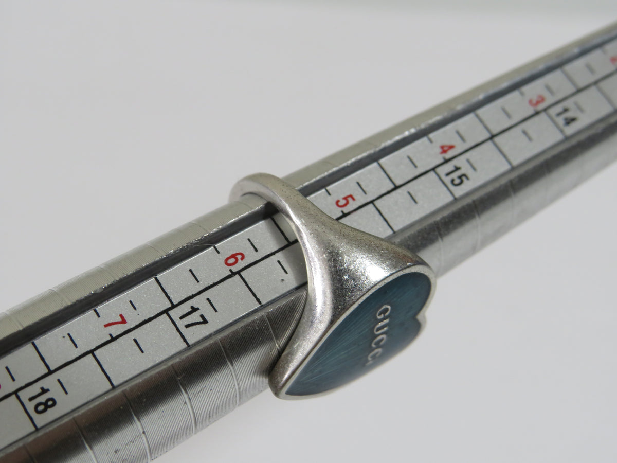Gucci Sterling Blue Heart Ring Measures Size 5.5!