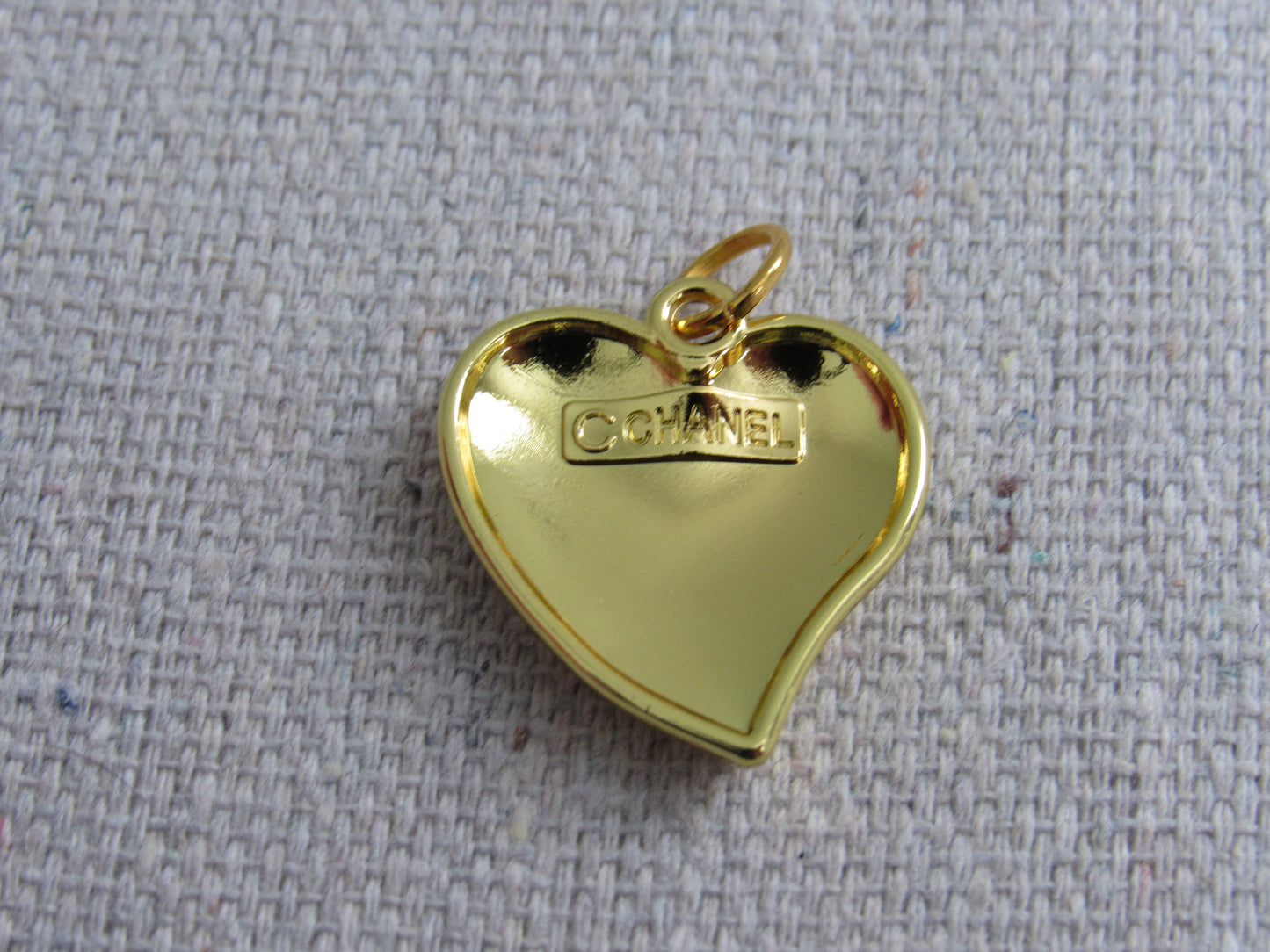 Retro Chanel Cream And Gold Abstract Heart Stamped Zipper Pull Charm!