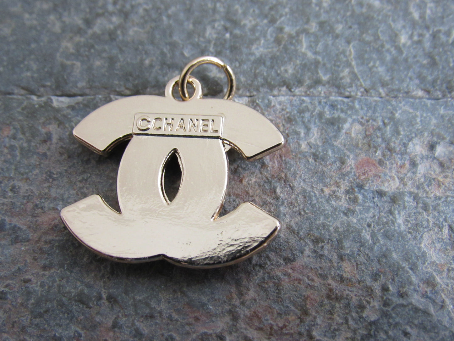 Chanel Gold And White Stripe Pearl Lined Handbag Charm Stamped Gold Back!