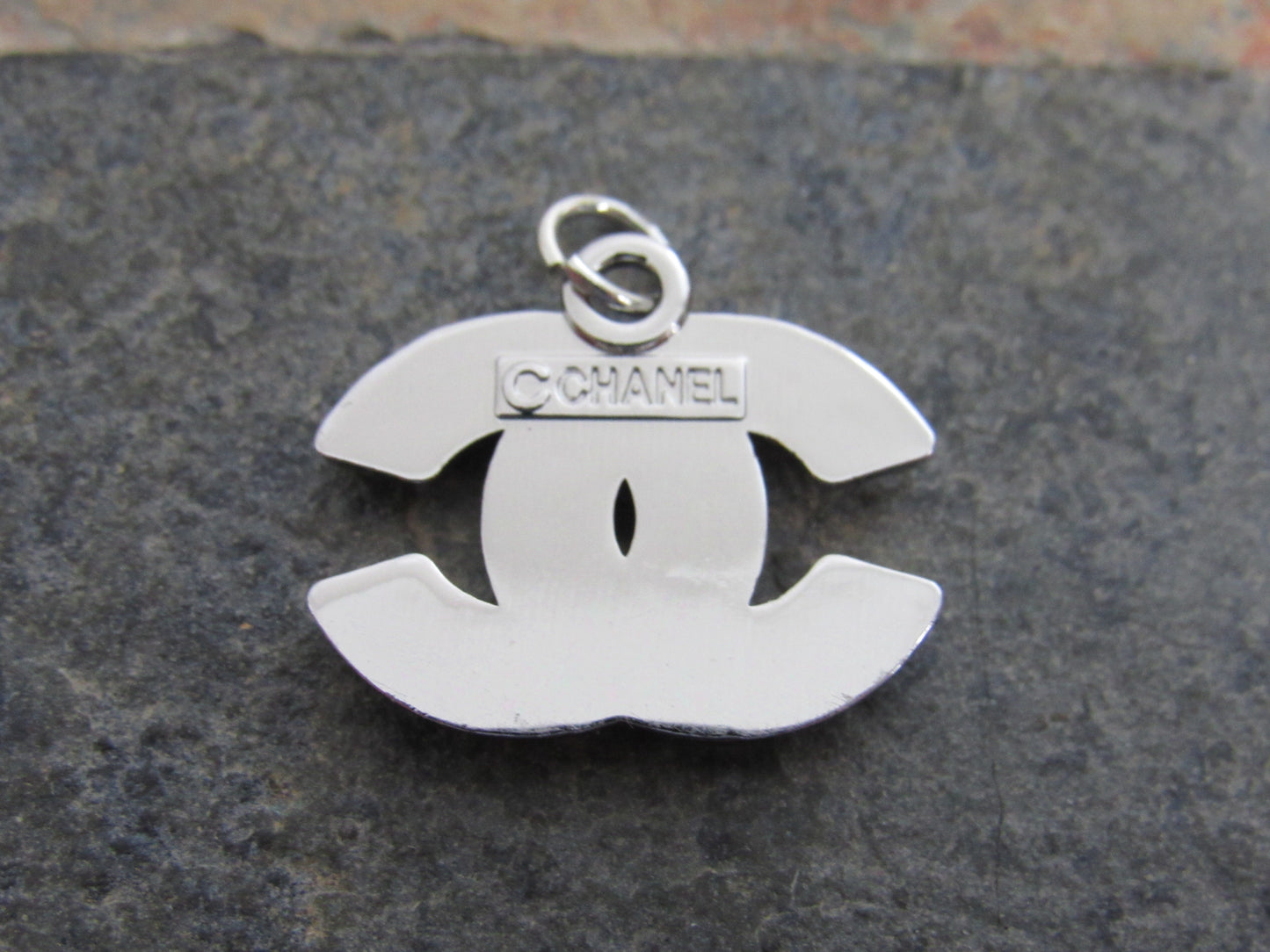 Chanel Silver Tone CC Charm With Pink And Clear Gems Stamped Back!