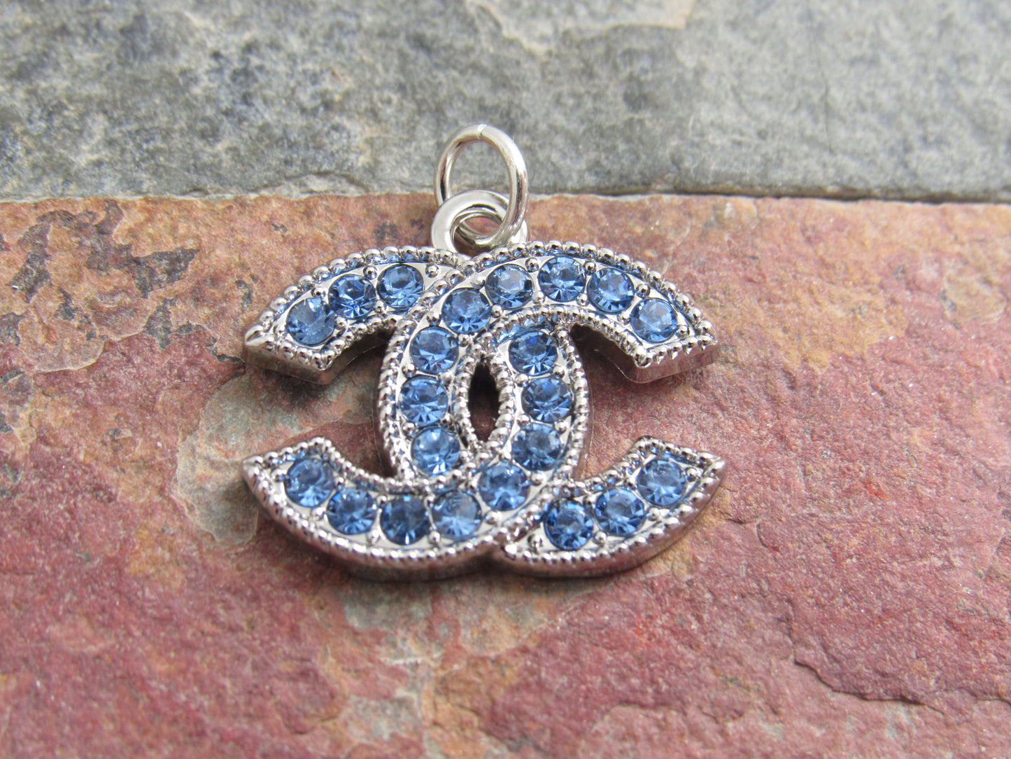 Chanel Blue Rhinestone Iced Silver Tone CC Zipper Pull!