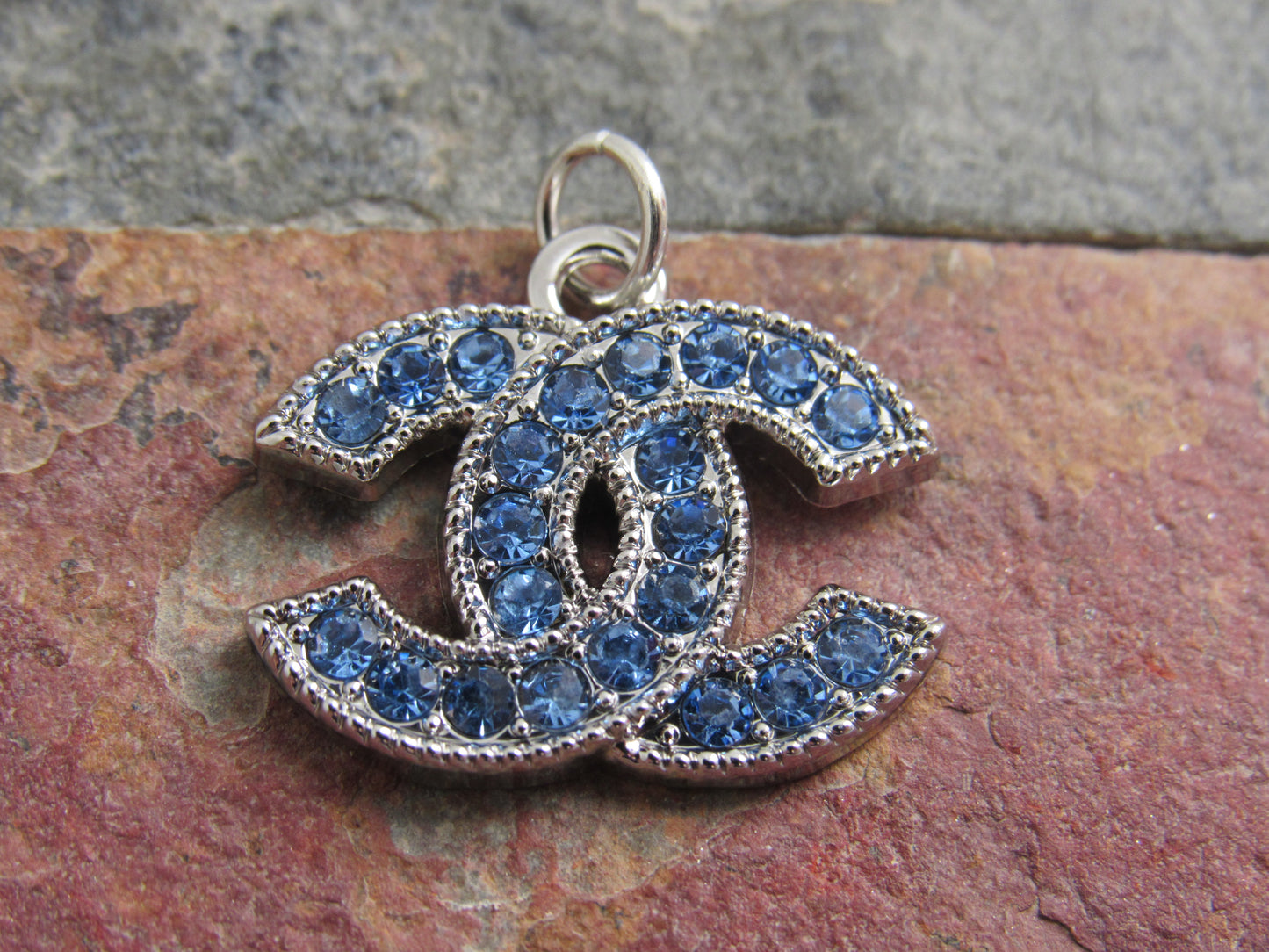 Chanel Blue Rhinestone Iced Silver Tone CC Zipper Pull!