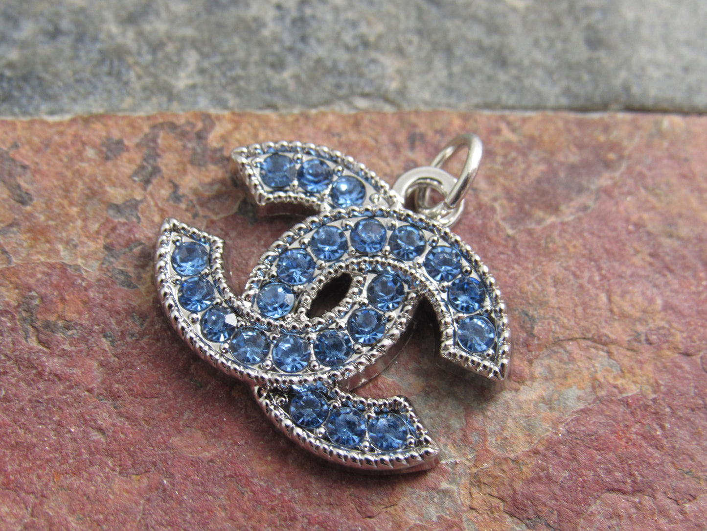 Chanel Blue Rhinestone Iced Silver Tone CC Zipper Pull!