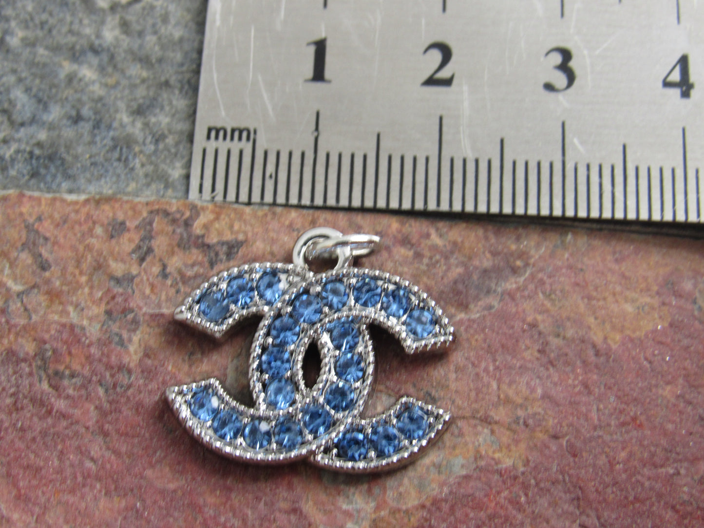 Chanel Blue Rhinestone Iced Silver Tone CC Zipper Pull!