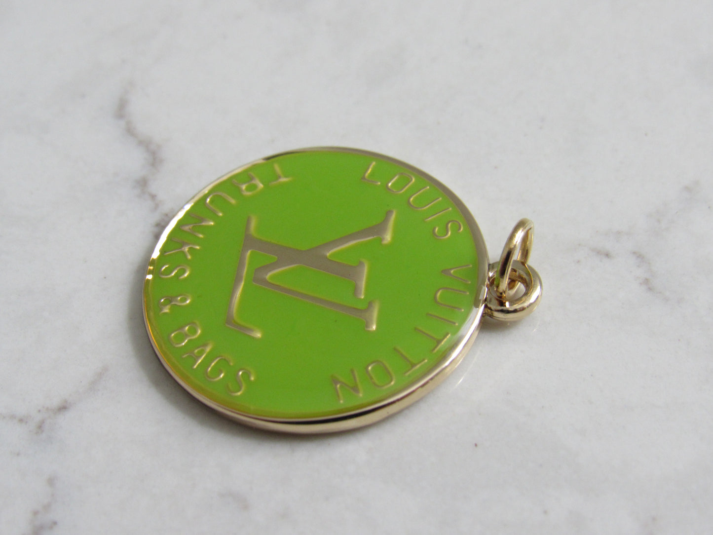 Louis Vuitton Trunks And Bags Lime Green Baked Zipper Pull Handbag Charm!