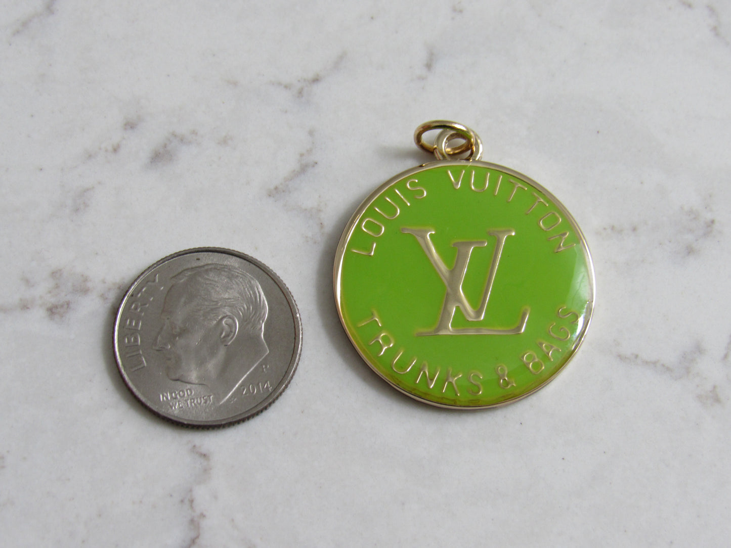 Louis Vuitton Trunks And Bags Lime Green Baked Zipper Pull Handbag Charm!
