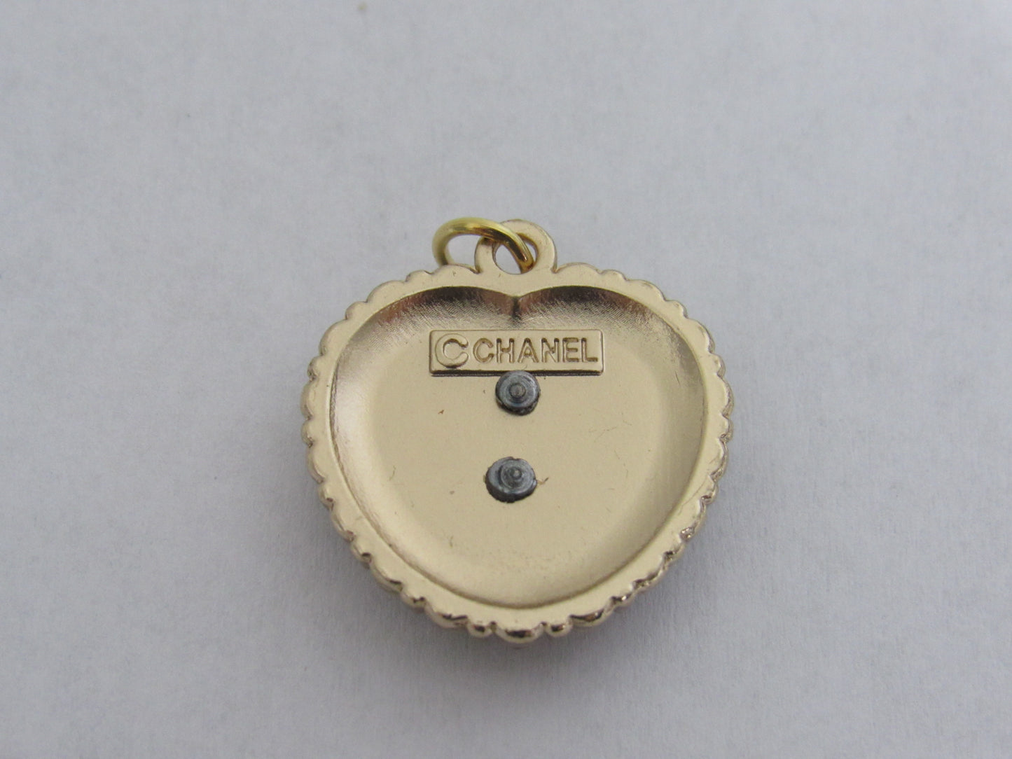 Chanel Retro Black And Gold CC Heart Charm With Clear Rhinestones Stamped!