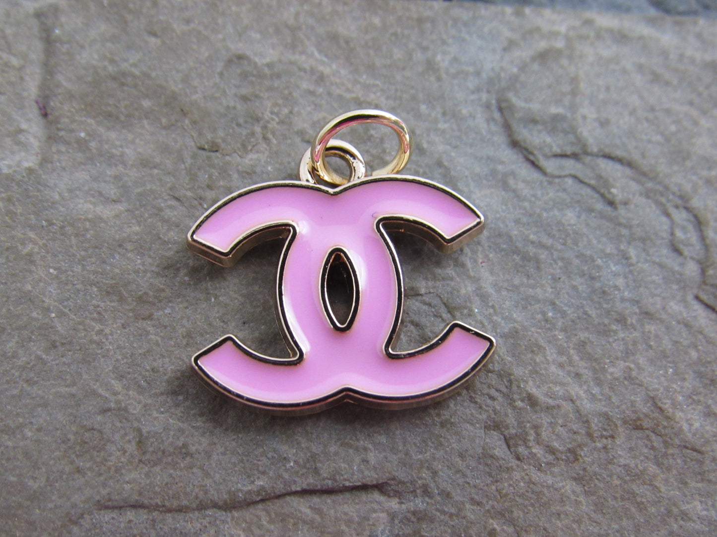 Chanel Double C Pink Enamel Gold Back Stamped Zipper Pull Charm!