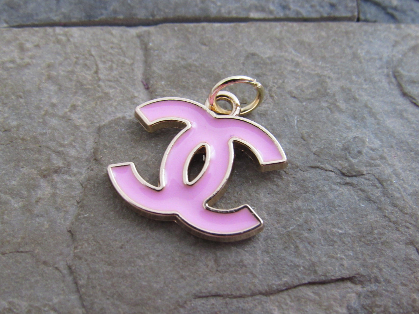 Chanel Double C Pink Enamel Gold Back Stamped Zipper Pull Charm!