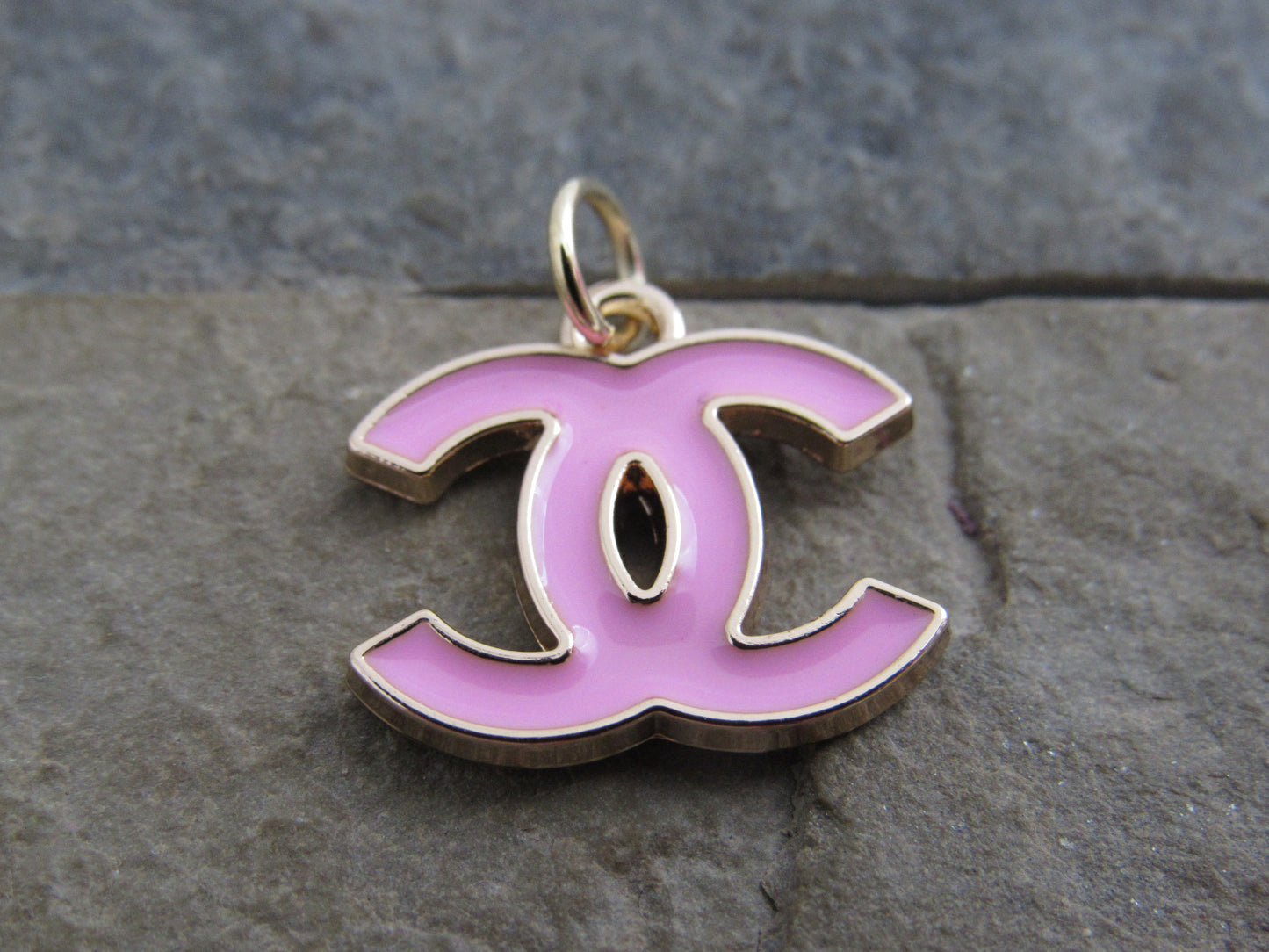 Chanel Double C Pink Enamel Gold Back Stamped Zipper Pull Charm!