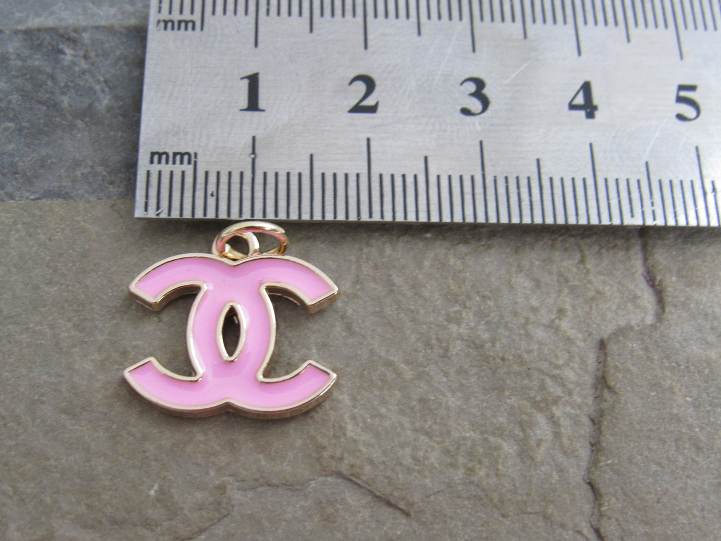 Chanel Double C Pink Enamel Gold Back Stamped Zipper Pull Charm!