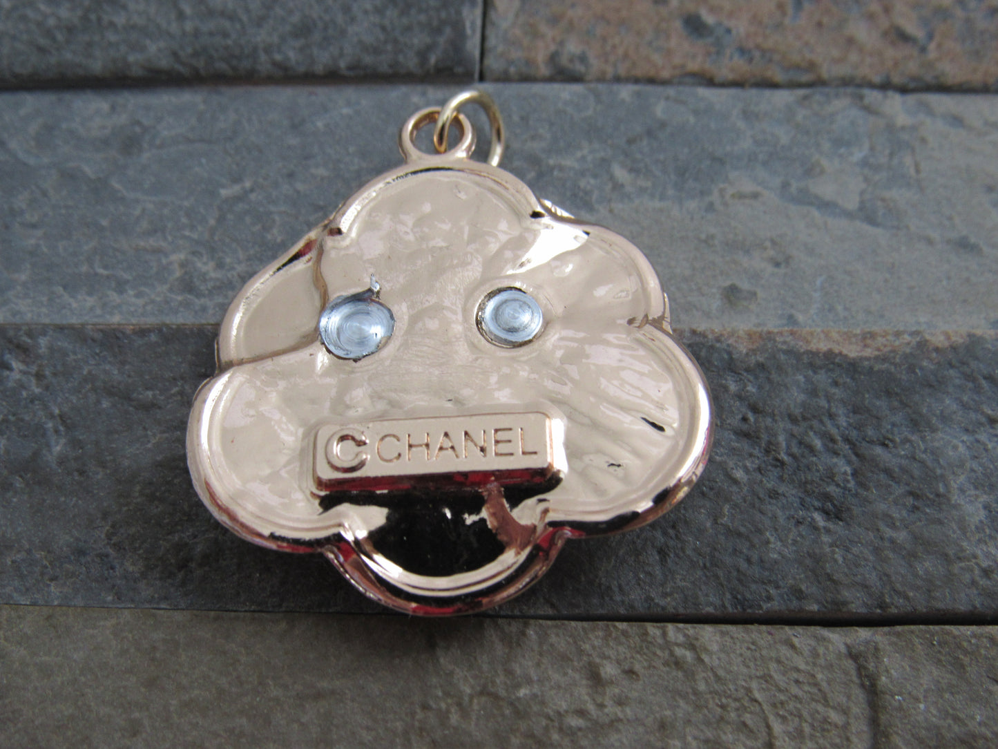 Chanel Big Flower White Pink Gold Tone CC Zipper Charm!