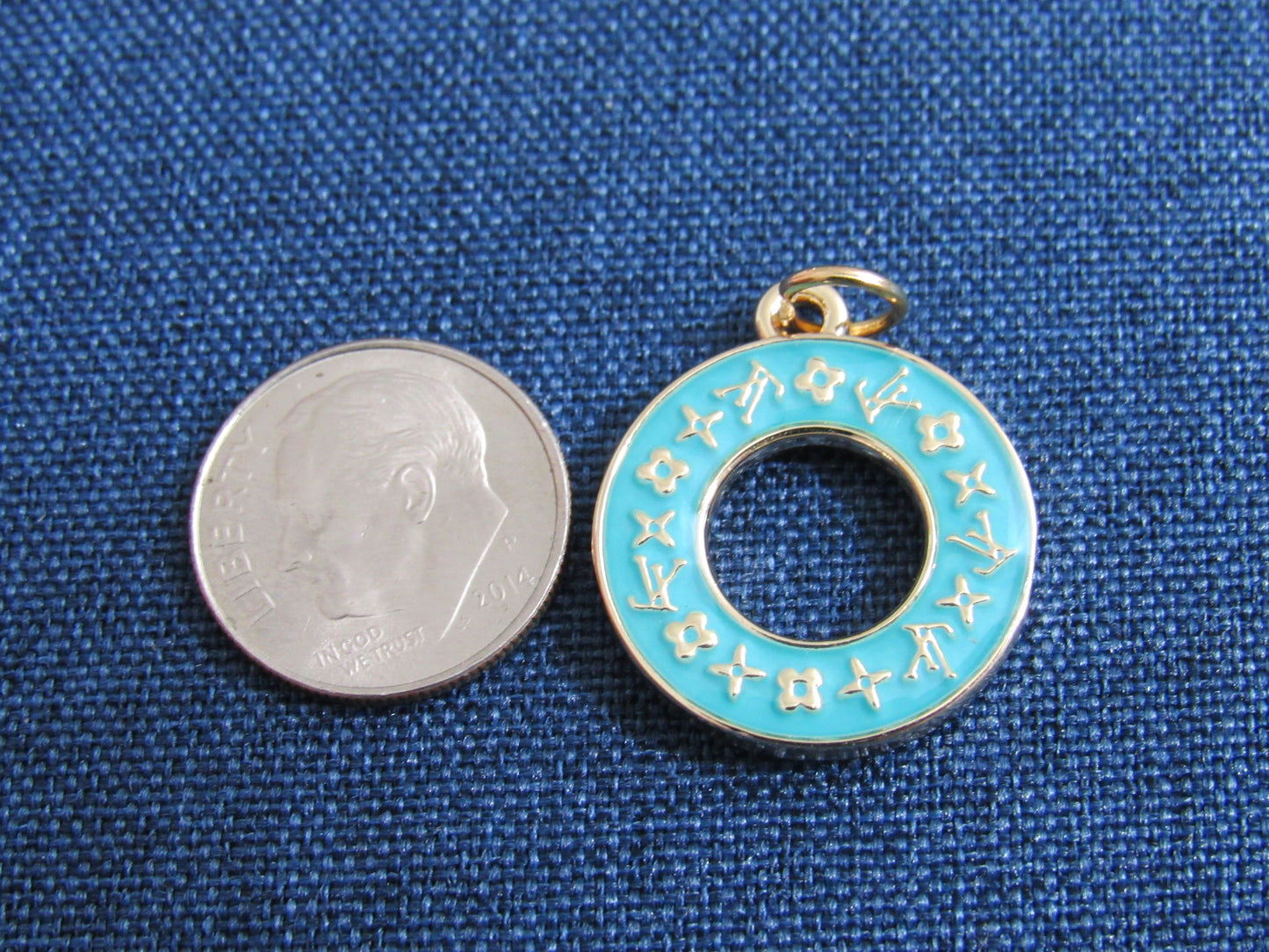 Louis Vuitton Teal And Gold Monogram Script Oval Zipper Pull Charm!