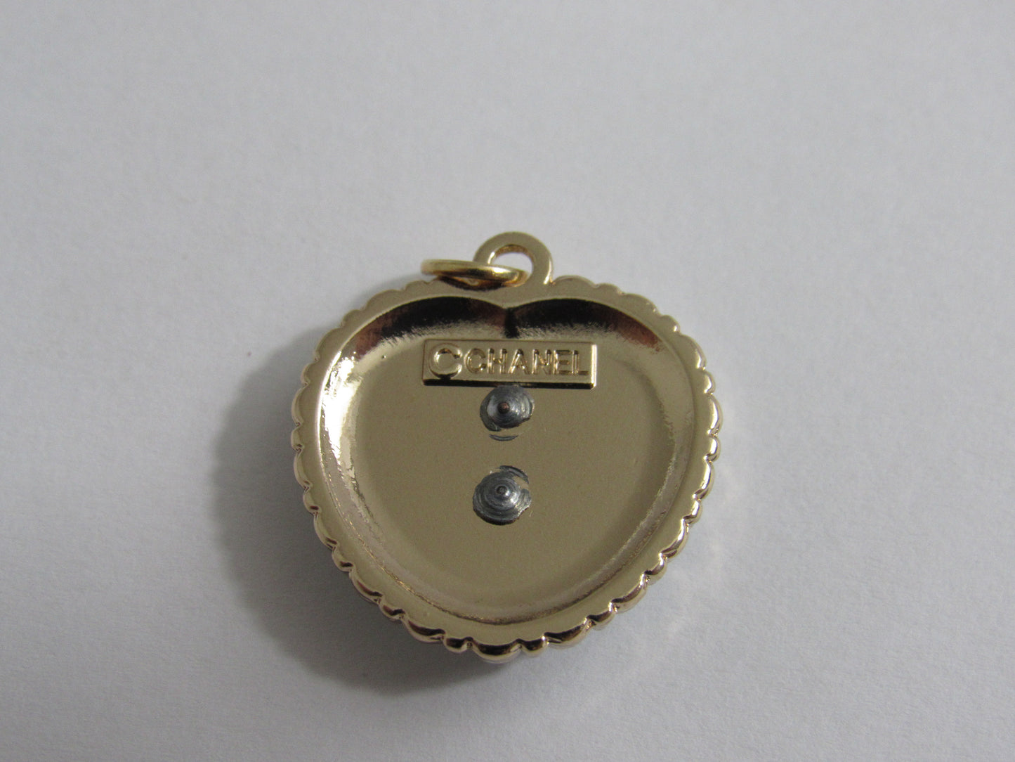 Chanel White Heart Zipper Pull Charm With Teal Gem Inlay Stamped Back!