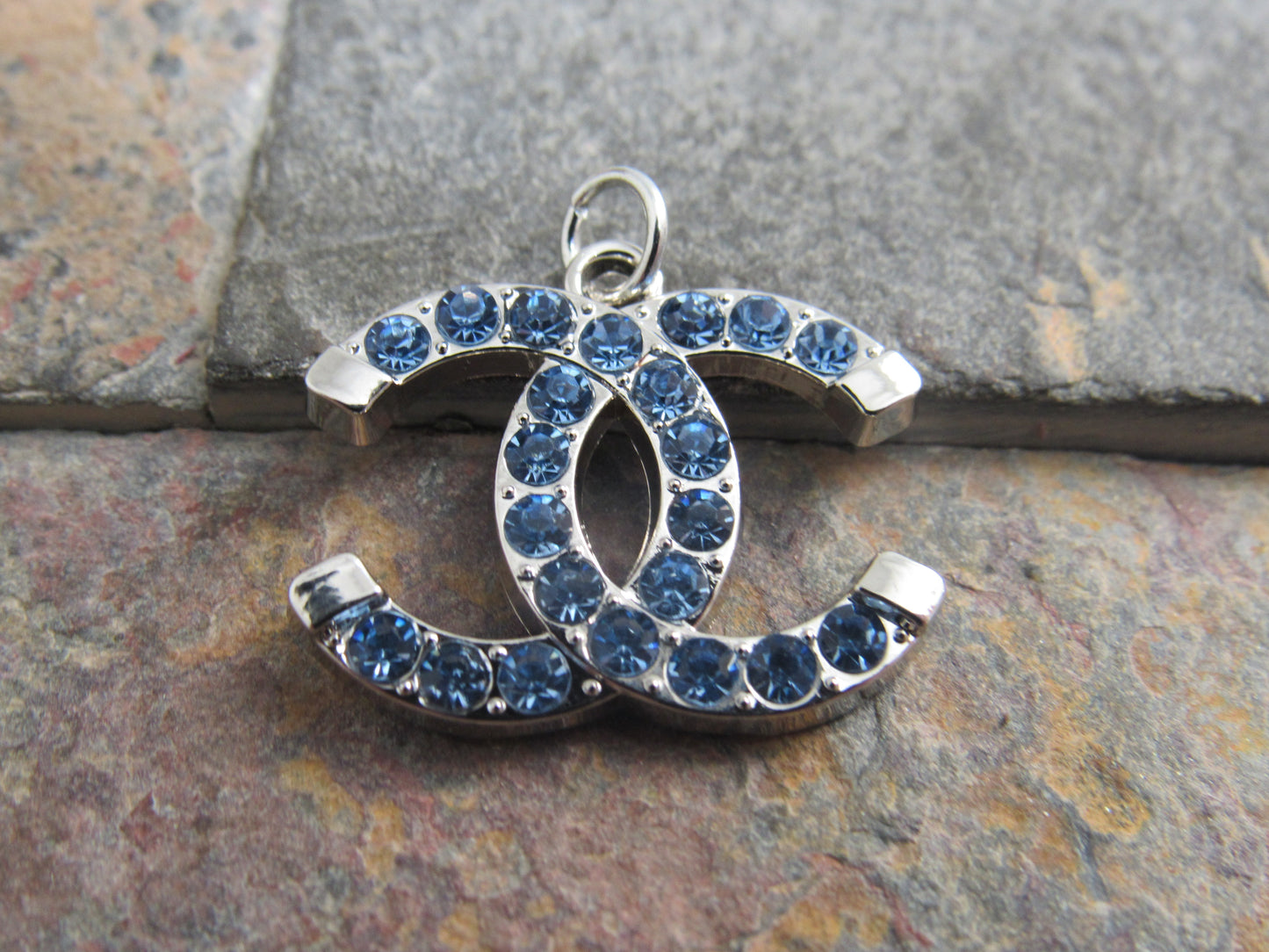 Chanel Silver Lt. Blue Rhinestone Iced CC Zipper Pull Charm Stamped!