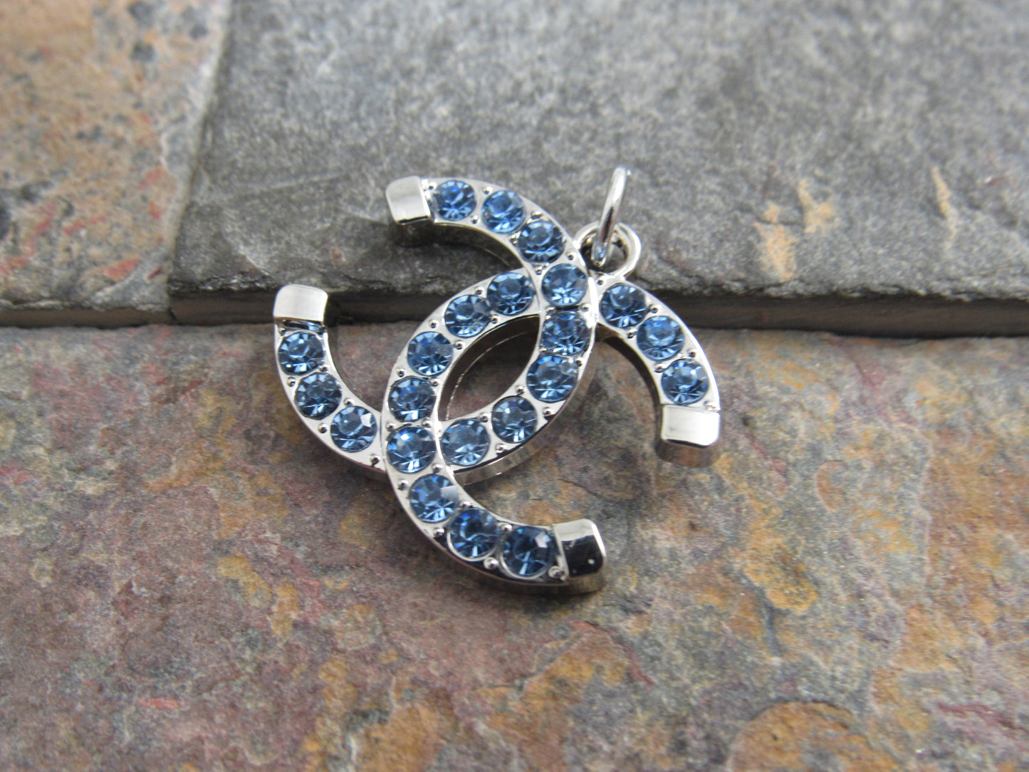Chanel Silver Lt. Blue Rhinestone Iced CC Zipper Pull Charm Stamped!