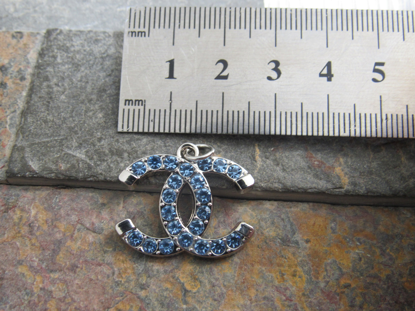 Chanel Silver Lt. Blue Rhinestone Iced CC Zipper Pull Charm Stamped!