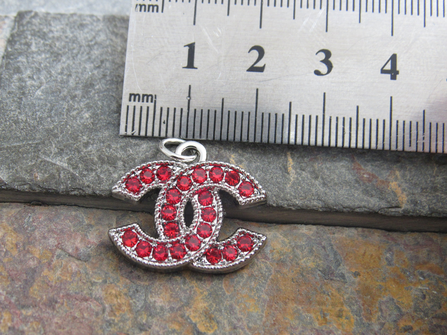 Chanel Silver Tone Red Rhinestone Iced CC Zipper Pull Charm!
