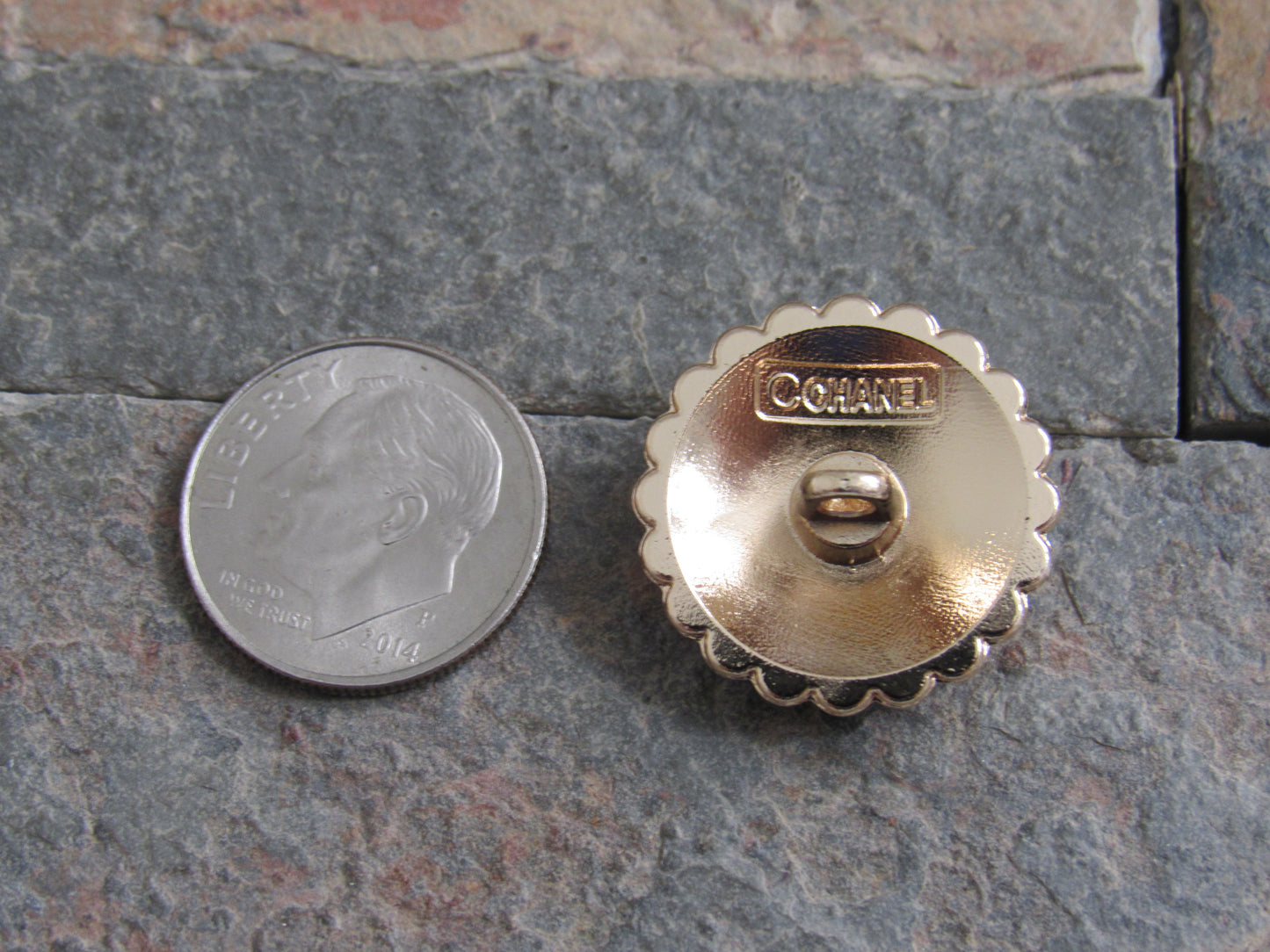 Retro Chanel Gold Tone Stamped Button With Teal Topaz Inlay!