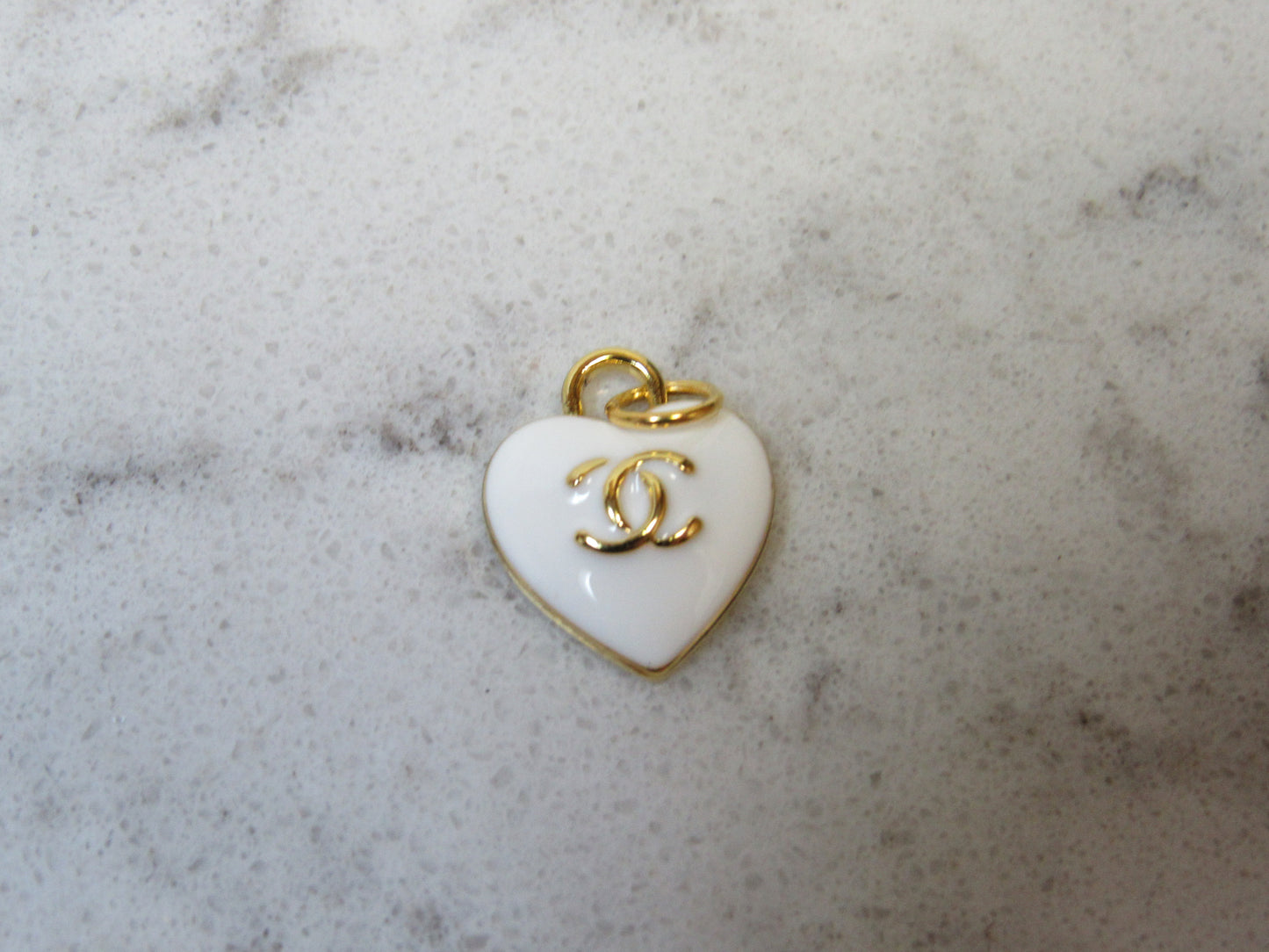 Chanel CC White Heart Charm Pendant Zipper Pull 15mm
