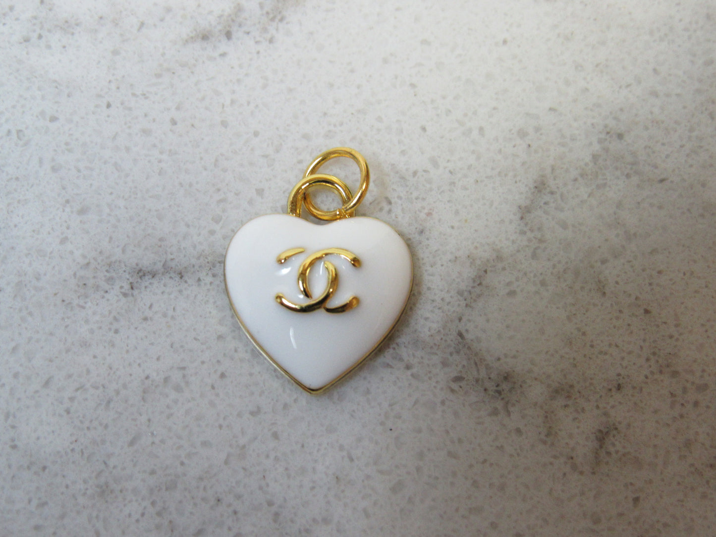 Chanel CC White Heart Charm Pendant Zipper Pull 15mm