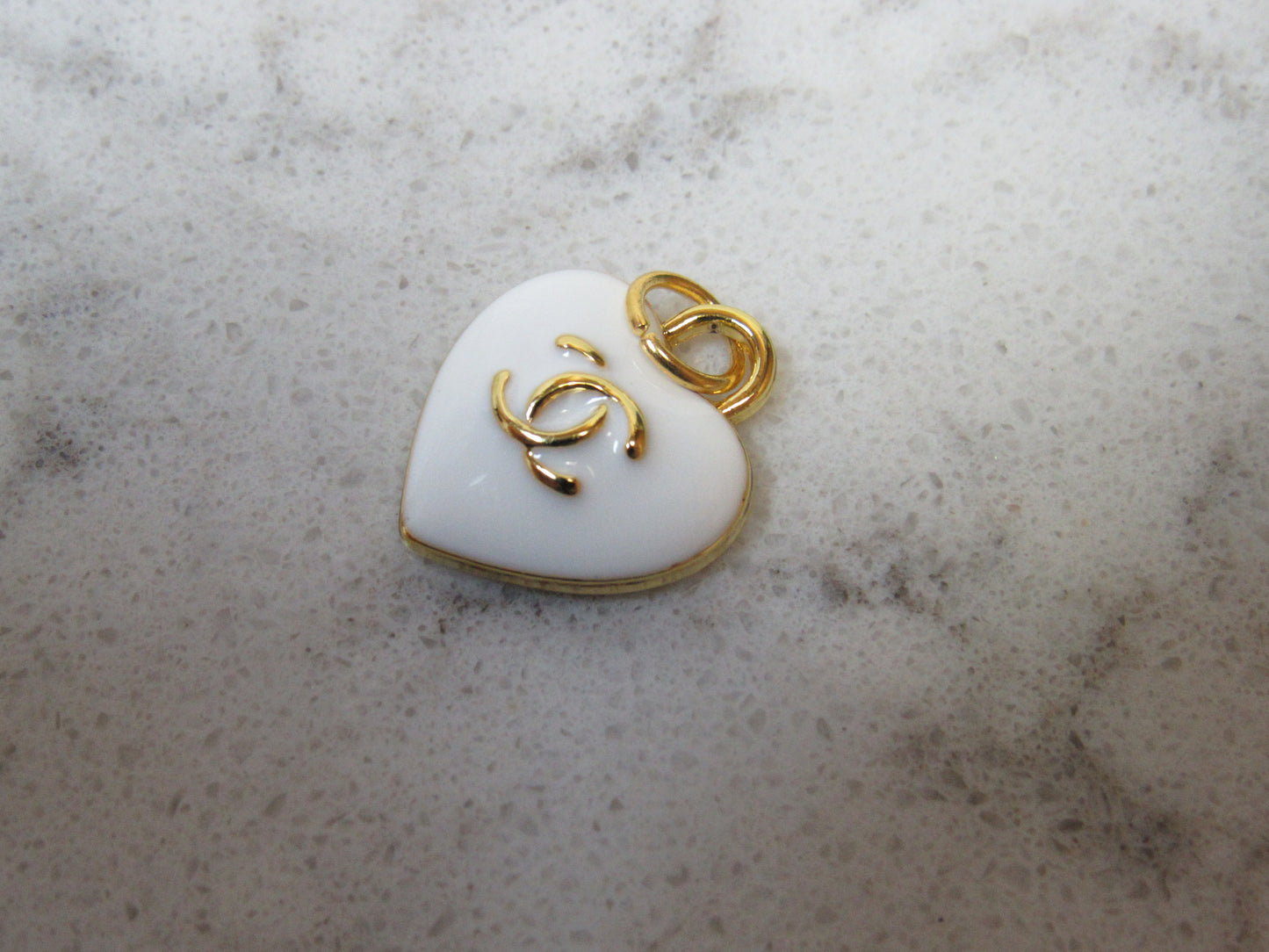 Chanel CC White Heart Charm Pendant Zipper Pull 15mm